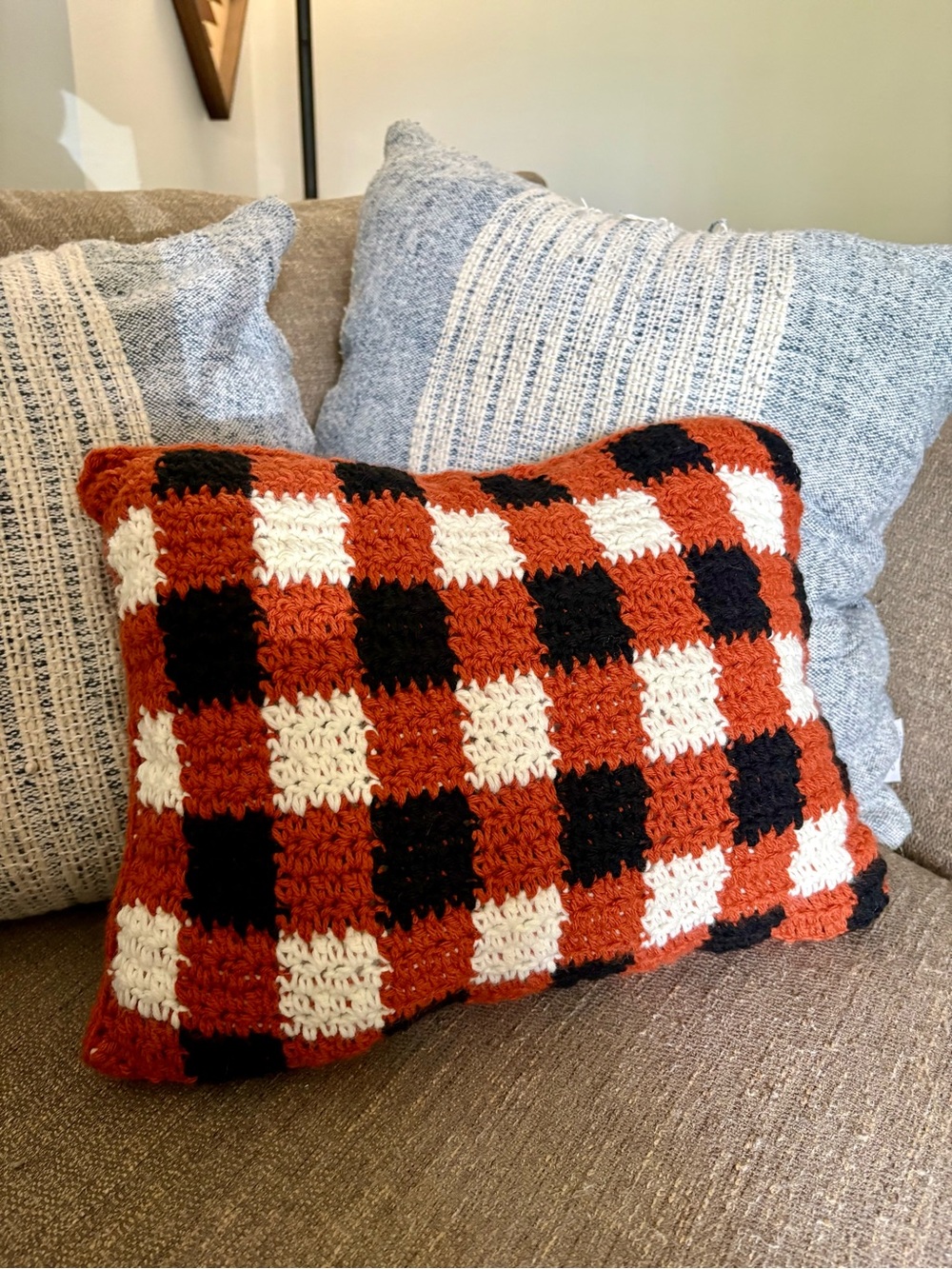Fall Gingham Buffalo Check Halloween Throw Pillow Crochet Fall Halloween Decor
